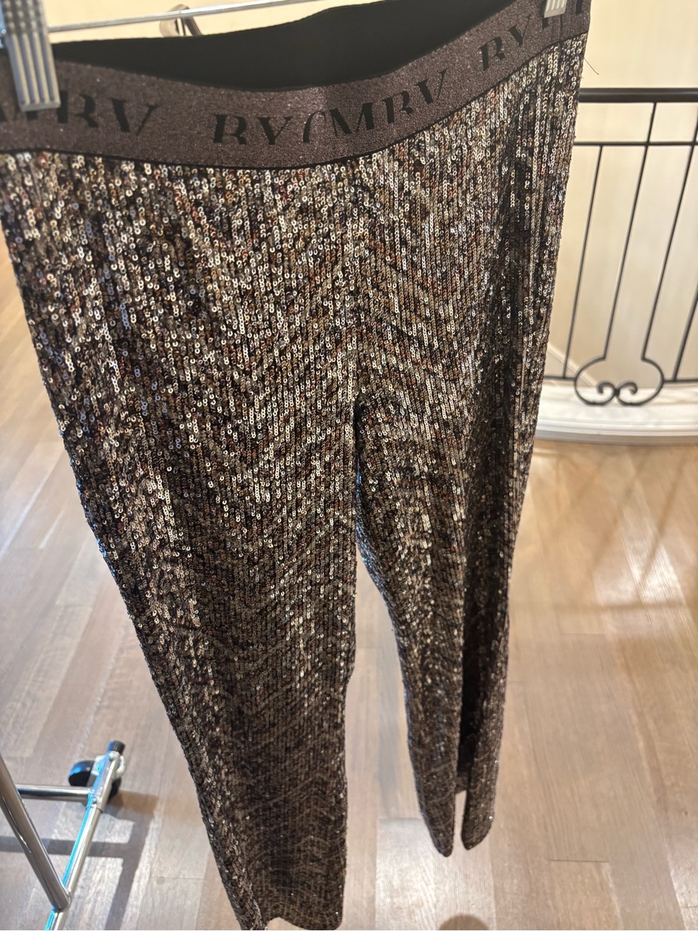 CAMBIO Metallic Sequin Wide-Leg Pants - Black Gold